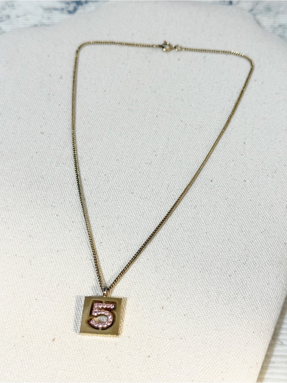 Chanel Vintage 24K Gold Plated Pink No.5 Rhinestone Pendant Necklace - Picture 4 of 16